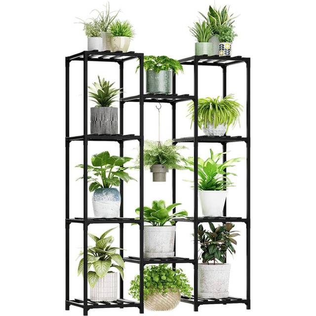Bamworld Plant Stand Indoor Outdoor Wood Tall Flower Shelf Tiered Plant Stands for Multiple Plants Large Planter Holder Hanging Shelves Rack for