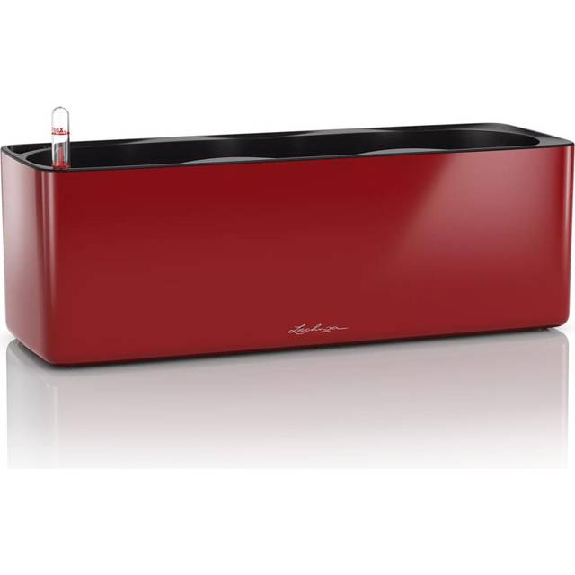 LECHUZA Self Watering Plant Pots Indoor CUBE Glossy Triple Plastic Planter without Drainage Hole H14 L40 W14 cm Red High-Gloss