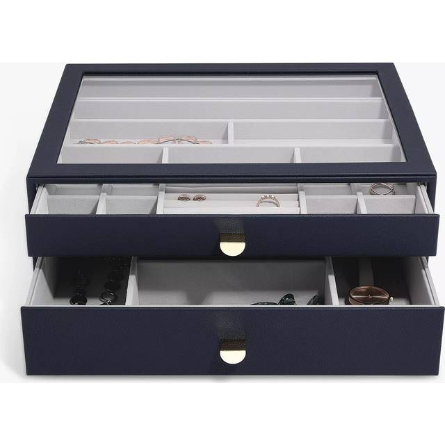 Stackers Pebble Navy Mini Jewellery Box - Set Of 2