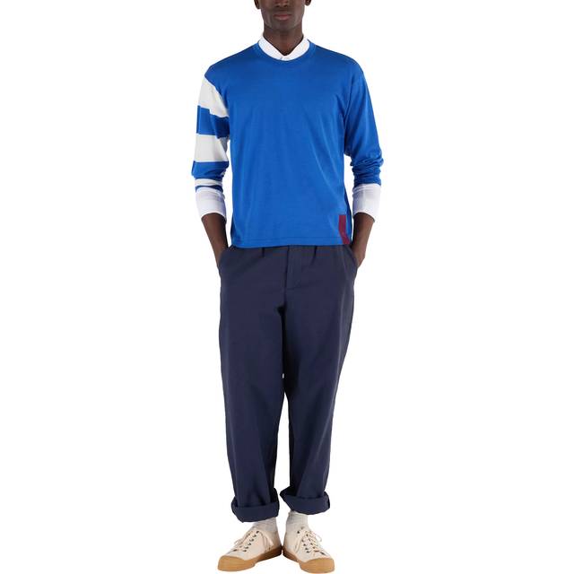 John Smedley Merino Wool Stripe Sleeve Jumper, Jay Blue/Snow White