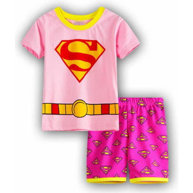 (Pink SupermanToddler Girls Cute Pajamas Wear, 6-7 Years) 2PCS Boys Girl Kids Batman Pyjamas Short Sleeve T-Shirt Shorts PJs Age 2-8Y HOT