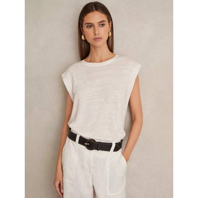 Reiss Mara Cap Sleeve Pure Linen T-Shirt