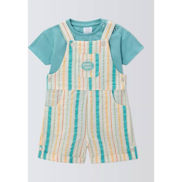 John Lewis Baby Stripe Dungarees and T-Shirt Set, Multi