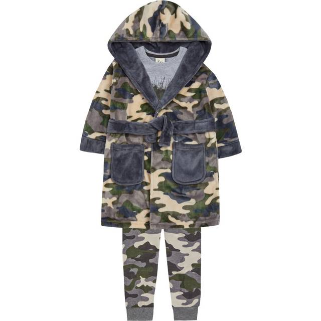 (Camo Set, 2-3 Years) Kids Girls Boys Nightwear Set 2-Piece Pyjama And Dressing Gown Set Hedgehugs And Kisses Hedgehog Game Player Football Unicorn Dr