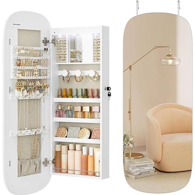 LED Lockable Rounded Wide Mirror Cabinet
