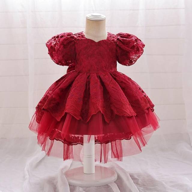 (maroon, 80) New Princess Girls Embroidery Flower Newborn Dress Children Kids Elegant Wedding dresses Children Clothing For 0-2 Years