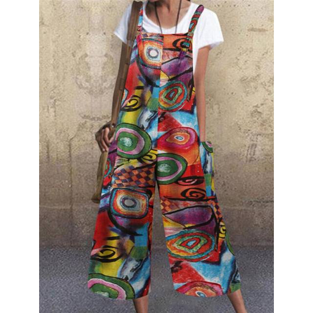 (#5 Pattern 3-Ethnic Dungarees, 4XL) Womens Overalls Dungarees Summer Loose Trousers Ladies Baggy Jumpsuit Playsuit