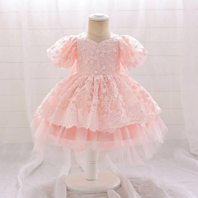 (pink, 70) New Princess Girls Embroidery Flower Newborn Dress Children Kids Elegant Wedding dresses Children Clothing For 0-2 Years