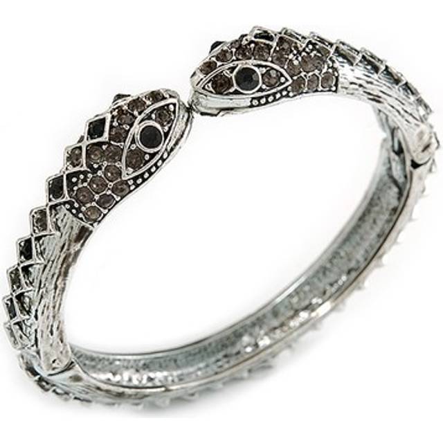 Vintage diamante snake hinged bangle bracelet (antique silver)