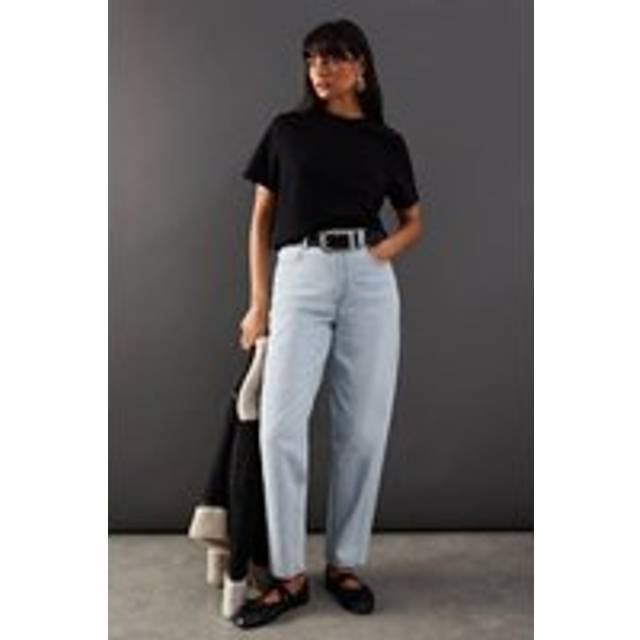 Womens High Rise Barrel Leg Denim Jean - bleached blue - Bleached Blue - 10