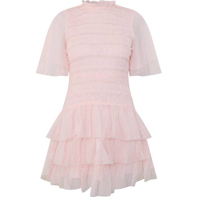 Malina Minnie Lace Frill Mini Dress, Pale Pink
