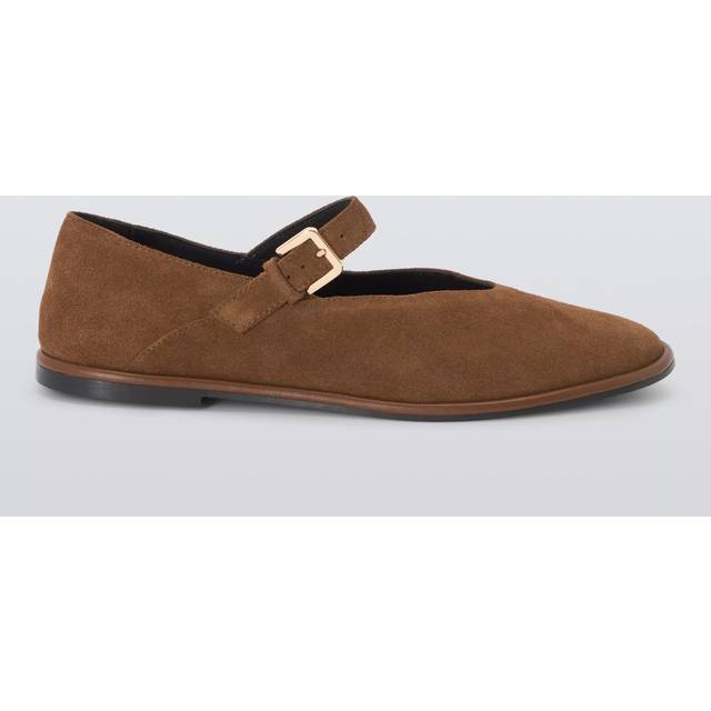 John Lewis Hettie Suede Round Toe High Cut Mary-Jane Ballerina Pumps, Brown