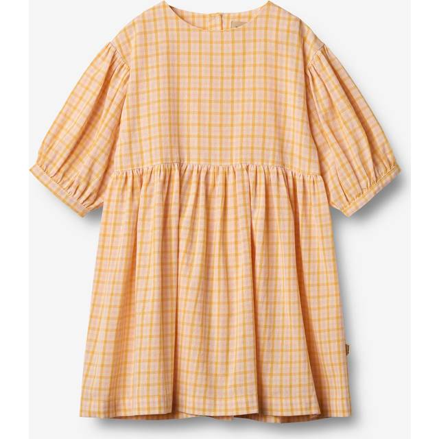 WHEAT Kids' Magda Long Sleeve Checked Dress, Yellow