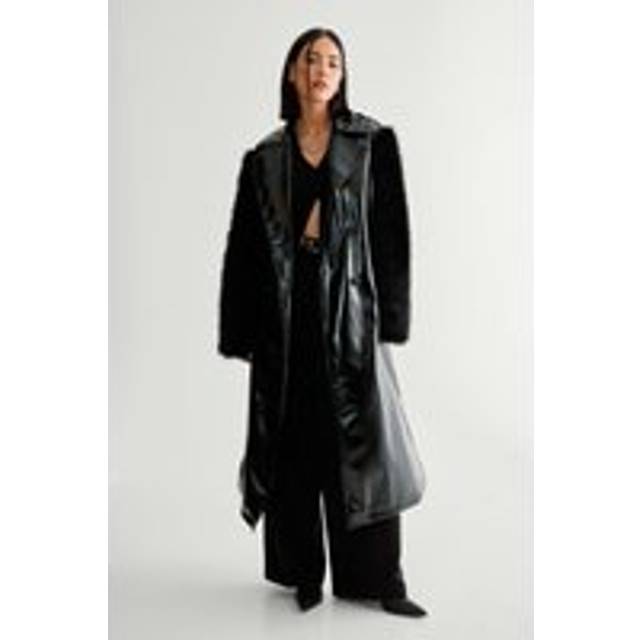 Womens Premium Vinyl Fur Trim Coat - Black - 6