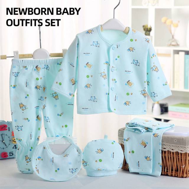 (style A) Newborn Baby Boy Girl Outfits Set Cartoon T-shirt Tops Pants Clothes 0-3 M 5pcs