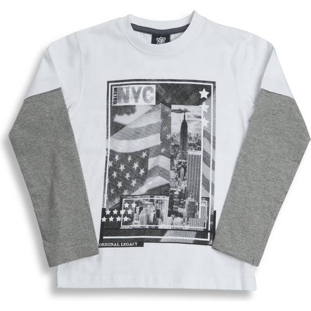 (White, 4-5 Years) Cargo Bay Kids Boys Long Mock Layered Sleeve Top T-Shirt Printed Designs Cotton