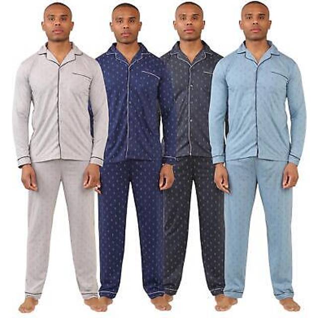 Mens classic assorted long sleeve pyjama set soft touch button up nightwear