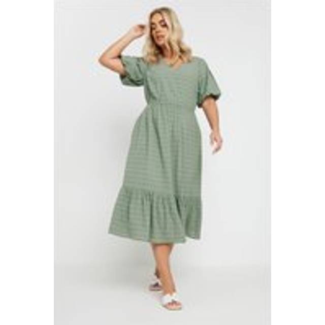 Yours Curve Green Textured Check Midi Dress, Women's Curve & Plus Size, Yours - 34-36