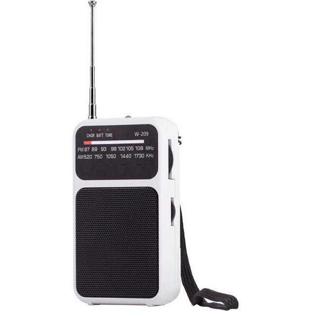 Portable Pocket AM FM Radio 2 Band Stereo Operated Telescopic Antenna with 3.5mm Headphone Jack, White
