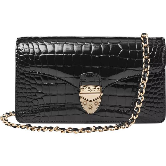 Aspinal of London Mayfair Leather Patent Croc Clutch Bag, Black