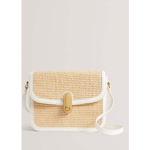Ted Baker Kkassia Twist Lock Detail Large Raffia Crossbody Bag, Ecru