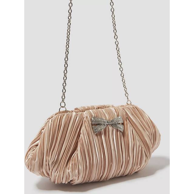Monsoon Bella Plisse Bow Clutch Bag, Silver
