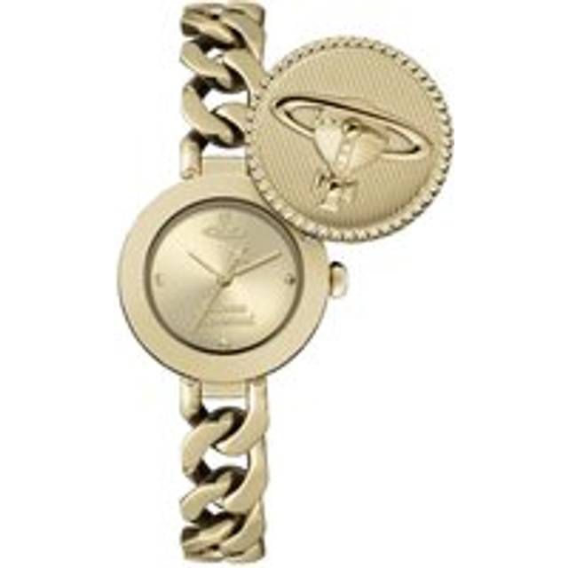 Vivienne Westwood Orb Button Ladies Quartz Watch Gold Dial, Stainless Steel Gold Case and Link Chain Bracelet, Gold, Women