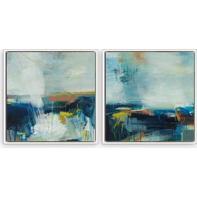 John Lewis Alice Sheridan 'Finding Light & Space' Abstract Framed Canvas Prints, Set of 2, 64 x 64cm, Blue/Multi