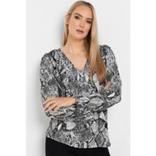 Lts Tall Grey Woven Snake Print Frill Blouse 12 Lts | Tall Women's Shirts & Blouses