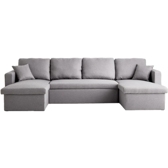 Sweeek - 4-Seater Panoramic Sofa Bed In Fabric Urban Dark Heather Grey 281X142X86 Cm - One Size