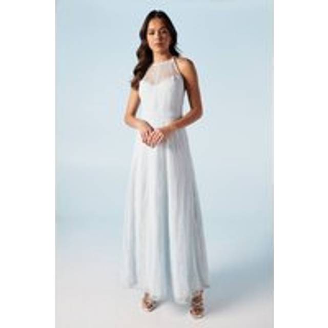 Delicate Lace Apron Neck Maxi Bridesmaids Dresslight blue - Light Blue,Blush - 16,14,12,10,8,6