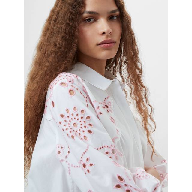 French Connection Cambria Embroidered Shirt, Linen White/Bubblegu