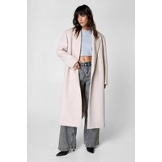 Womens Premium Wool Blend Double Breasted Coat - Cream - 10