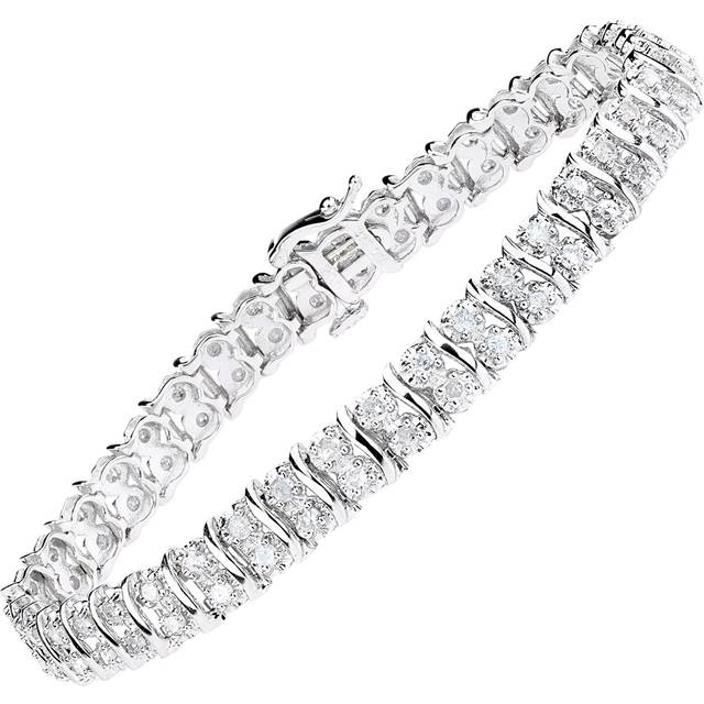 Mogul 9ct White Gold & Diamond Double Row Tennis Bracelet