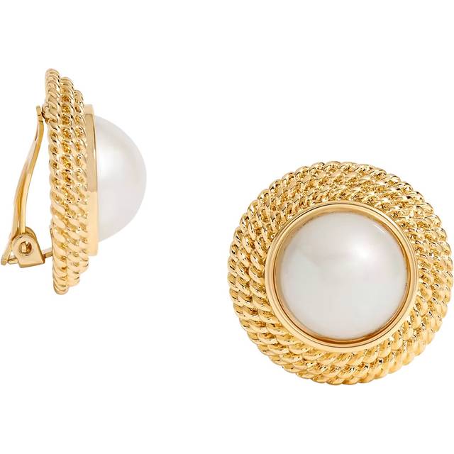 Jon Richard Ridge and Pearl Clip Earrings, Gold