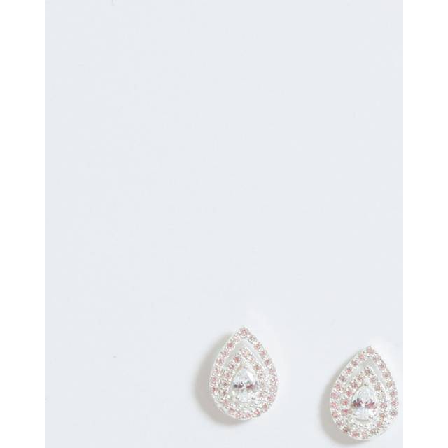 Sterling Silver 925 Cubic Zirconia Double Halo Pear Stud Earrings - One Size
