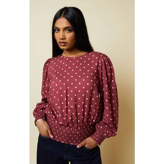Womens Petite Berry Spot Shirred Hem Top - 6
