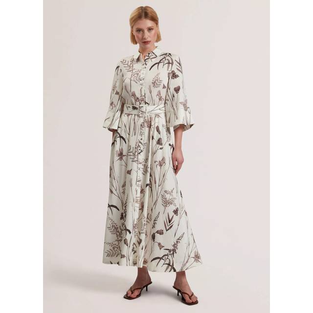 Ted Baker Luwisa Floral Linen Rich Dress, White/Brown