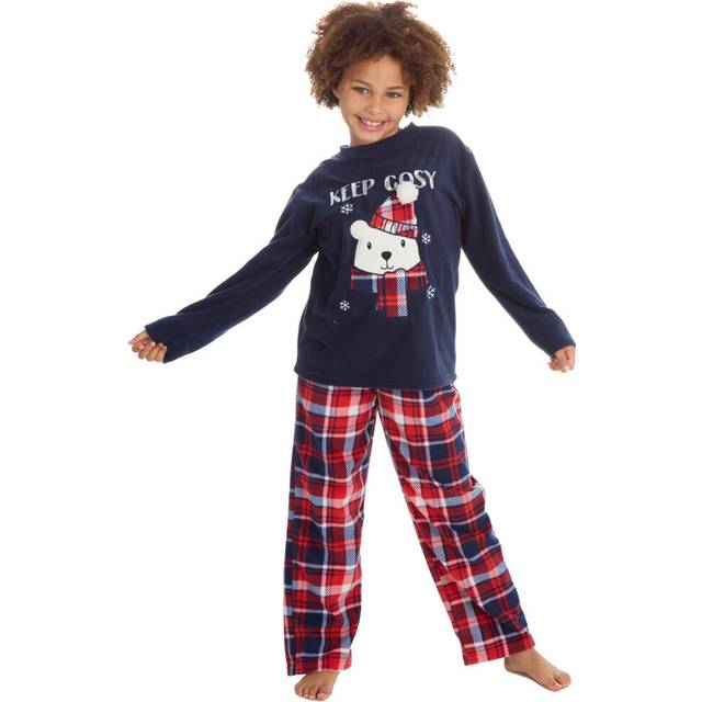 (Blue, 13 Years) Kids Girls Teenage Junior Festive Themed Microfleece Long Sleeve Pyjama Set Nightwear Lounge Set 9-13 Years