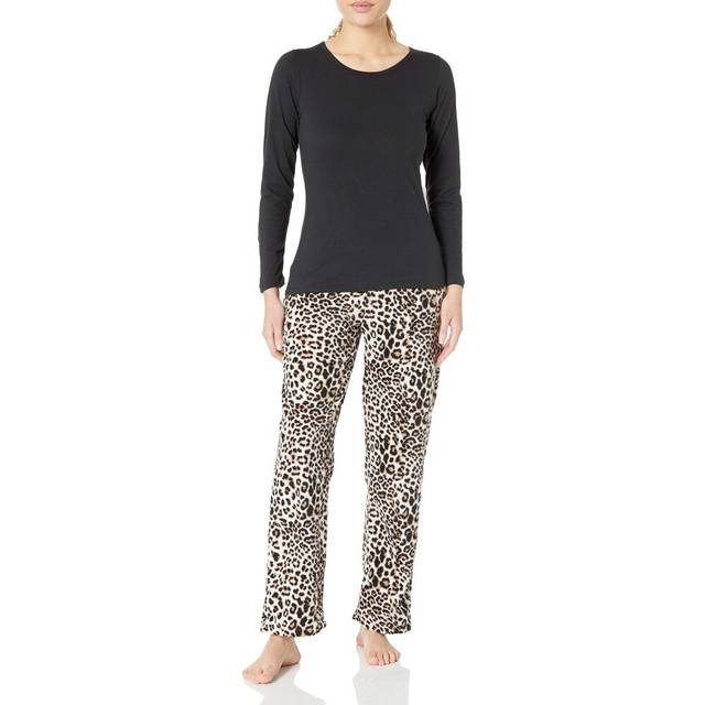 Cherokee Women's Pajama Set Soft Breathable Shirt and Pants  Large  Leopard