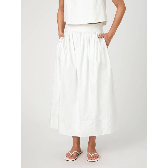 French Connection Pinstripe Poplin Pure Cotton Skirt, Cream/Blue
