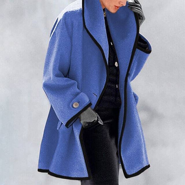 (Blue, M=UK 12) Womens Baggy Hooded Trench Wool Coat Outwear Ladies Winter Warm Jacket Overcoat