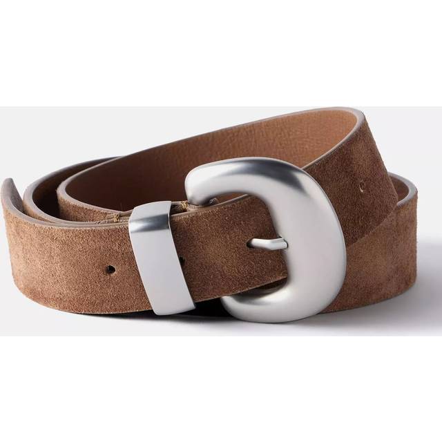 Mint Velvet Statement Buckle Suede Belt, Brown Tan