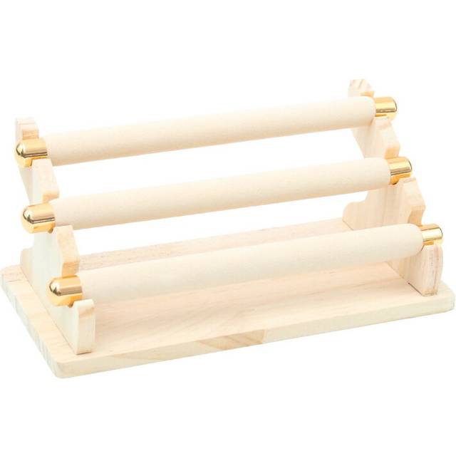 3-Tier Wooden Jewelry Display Stand Ring Holder, T-Bar Jewelry Showcase Display Stand and Organizer Apricot