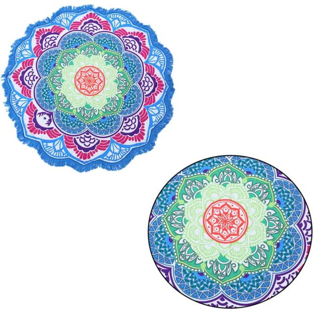 Beach Towel Yoga Mat Set 4-Piece Round Shape Tassels Polyester Blankets for Beach Yoga Home Camping