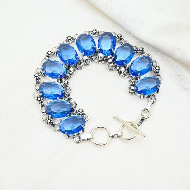 (blue, 8 inches with Adjustable) Tanzanite 925 Sterling Silver Bracelet, Top Quality Gemstone Bracelet, Adjustable Chain Bracelet, Handmade Jewelry An
