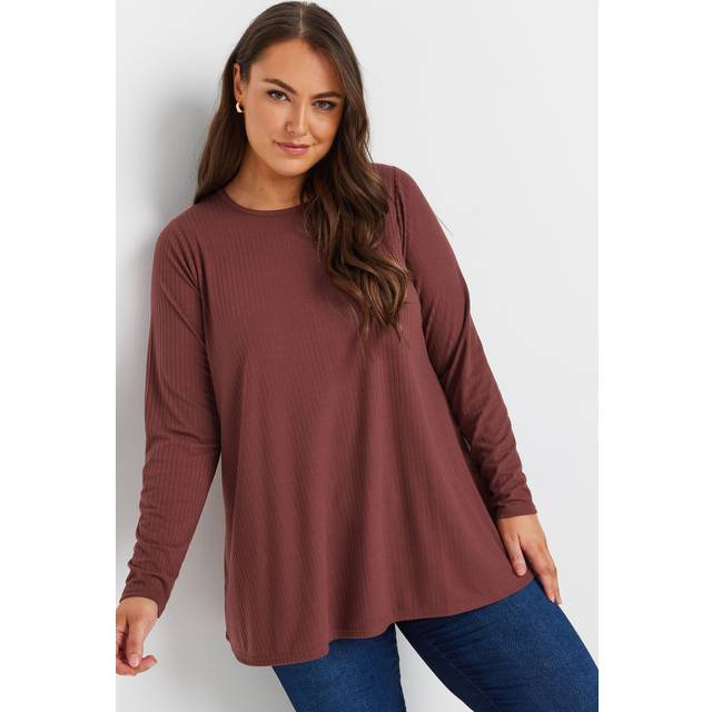 Yours Curve Rust Brown Ribbed Swing Tshirt, Women's Curve & Plus Size, Yours - 22-24