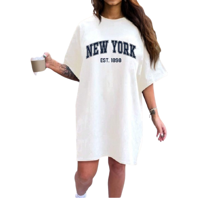 Flirla Plus Size Summer Casual English Printed T-Shirt Dress