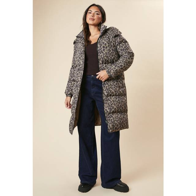 Womens Leopard Print Longline Padded Coat - Animal - 10