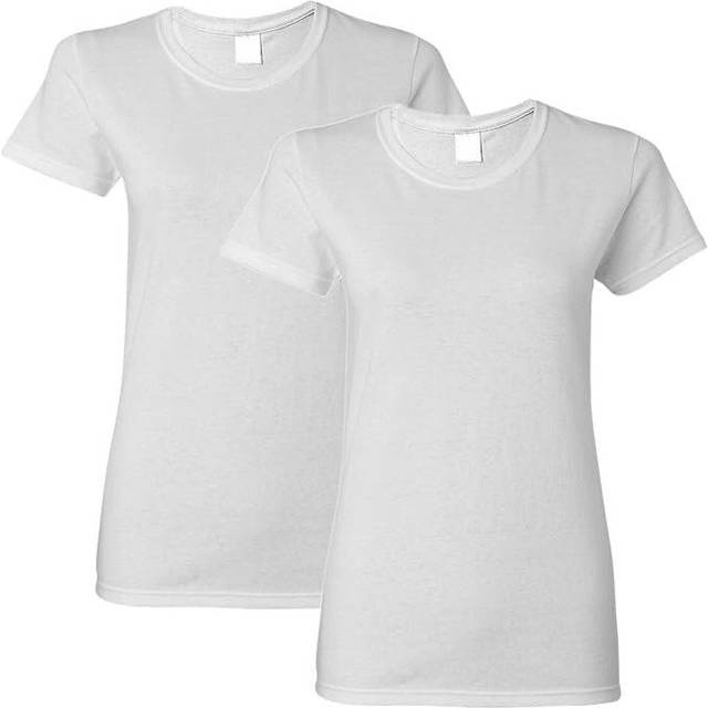 (White, 2XL) 2 Pack Ladies Womens Cotton Blank Plain Crew Neck Short Sleeve T-Shirt Tee Tops Bulk